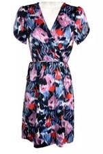 Banana Republic Faux Wrap Self Tie Watercolor Short Sleeve Dress 00P