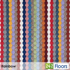 Multicolour Stripe Pattern Loop Carpet Stain Resistant Feltback Stairs Hall