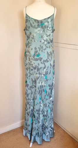 Vintage Monsoon Devore Silk Evening Dress Blue Cowl Neck Bias Cut Long Maxi UK16 - Picture 5 of 10