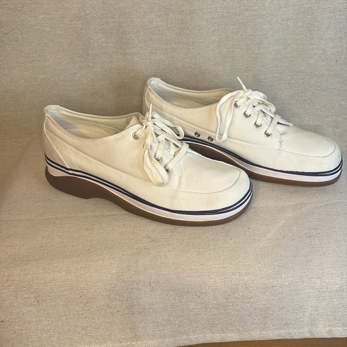 Clarks Shoes Women Size 9 Comfort Canvas Lace Up White Round Toe Boat Shoes
