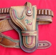 RARE ANTIQUE MINTY 3 COLOR PITIADO KIDS MATCHING HOLSTER CARTRIDGE BELT c1920