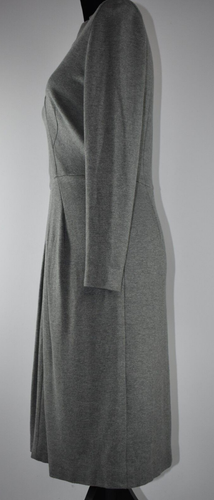 Akris Size 8 Light Gray V Neck Long Sleeve Sheath Dress Pleats Stretch Business - Picture 6 of 16