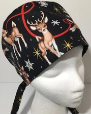 Christmas Reindeer Lined Medical Scrub Cap Surgery Hat Chef Veterinarian Dental