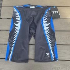 TYR DurafastSwimsuit Shark Bite Men’s Jammer Black/blue Sz 30 NEW