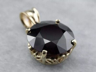 2Ct Round Lab Created Black Diamond Solitaire Pendant 14K Yellow Gold Plated