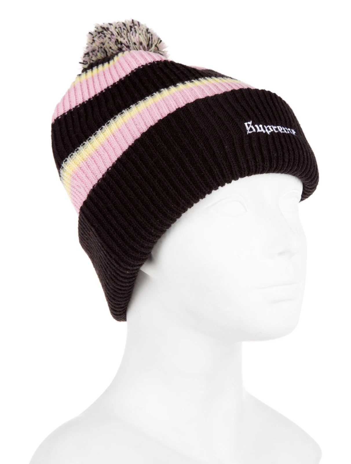 Neuf avec étiquette couleur bonnet tricoté Supreme Big Stripe : noir/rose/pêche/jaune FW/17