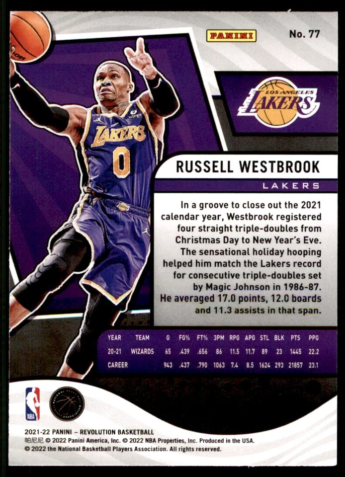 2021-22 Panini Revolution #77 Russell Westbrook - Image 2 of 2