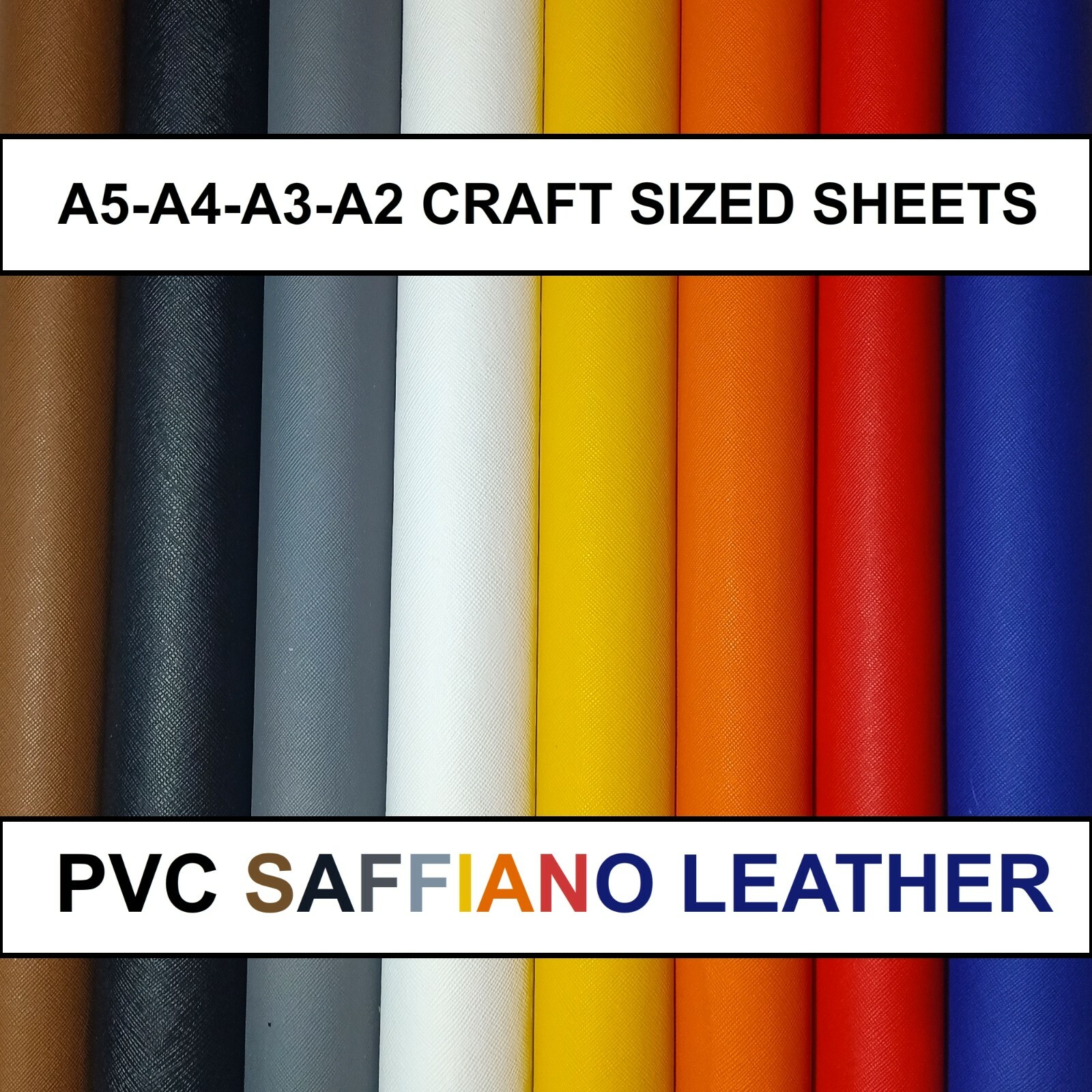 8
coloured sheets of saffiano crosshatched
patterned pvc leather