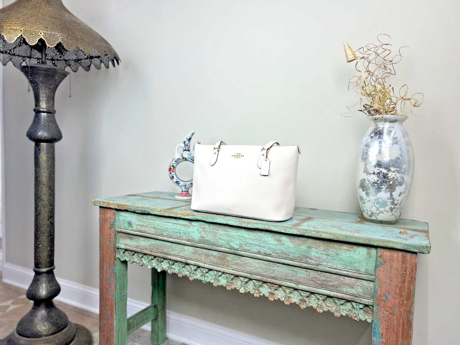 Coach Borsa donna Gallery in pelle con zip Gesso CH285