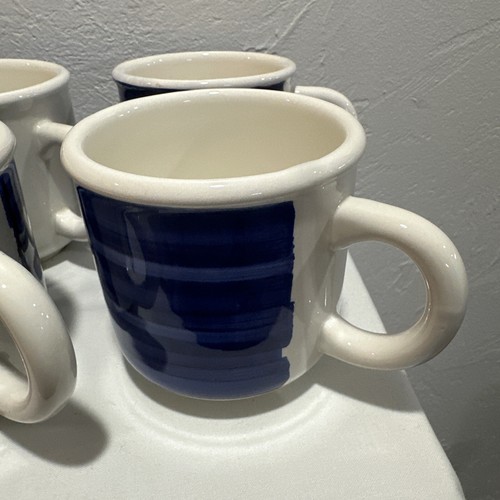 Furio Italian Pottery Blue & Creme Striped 8 Coffee Mugs Made Italy - Picture 4 of 18