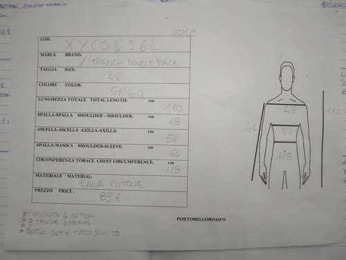 Piel Auténtica Gabardina Reversible de Lana/Algodón Usado Hombre Tg46 Gris - Imagen 6 de 6