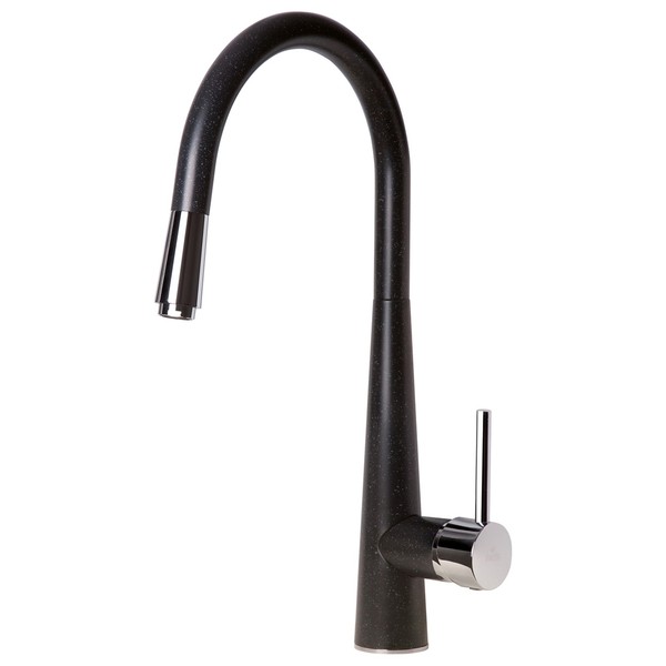 KüChenarmatur Ausziehbar Schwarz Granit Armatur KüChe Wasserhahn SpüLtisch-image