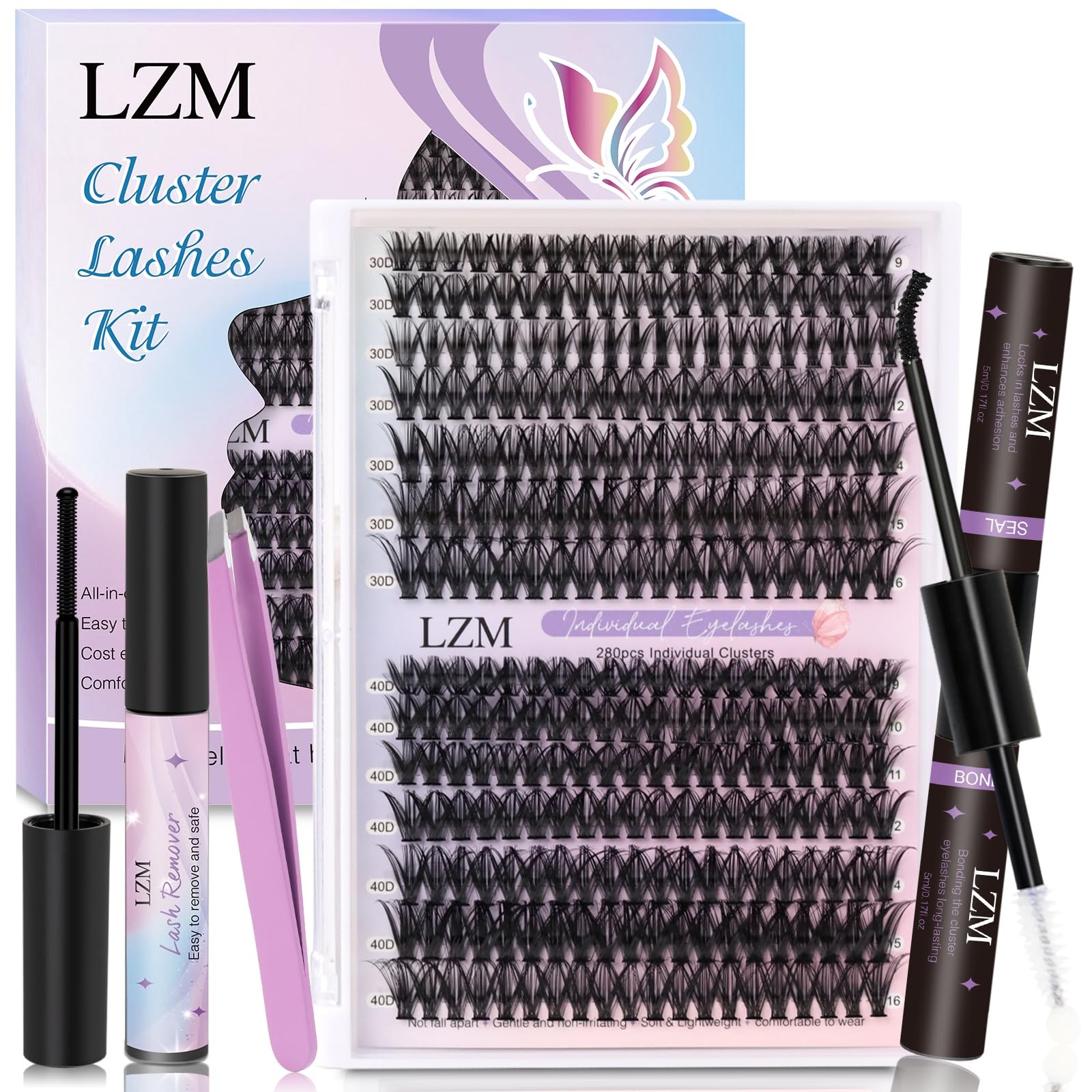 Ciglia da Sogno con LZM Kit Extension 280 PCS: Volume D Mix 9-16mm