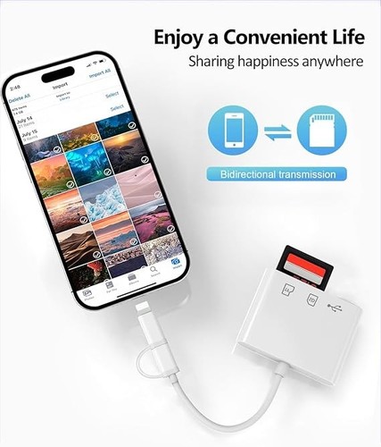 SD Card Reader for iPhone iPad, USB C SD Card Reader with Micro SD & SD Dual - Picture 5 of 7
