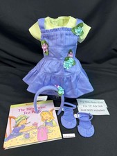 American Girl Bitty Twin Tea Party Jumper Set complete Shoes Headband Book EUC