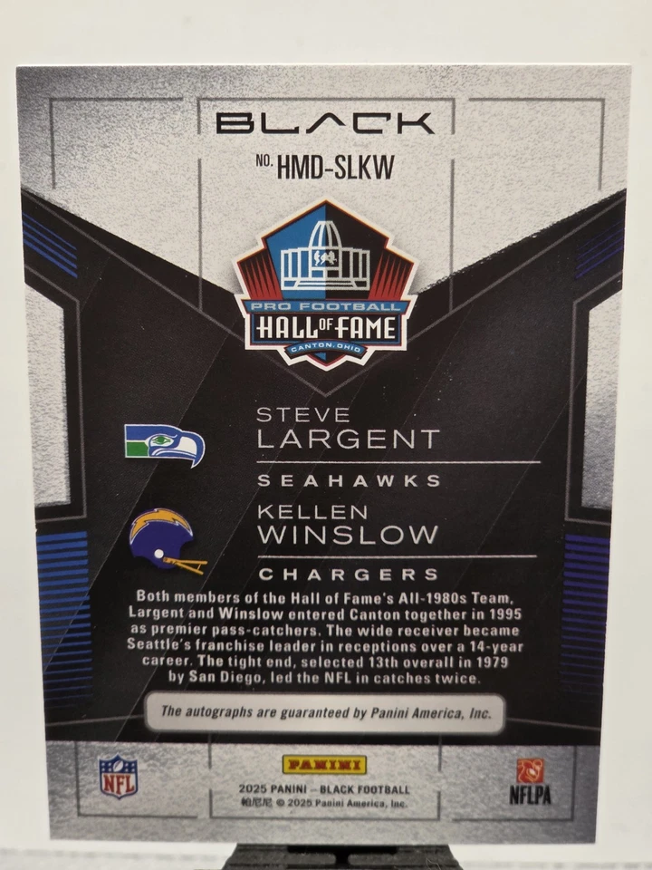 2025 Panini Black Hall Mates Auto Steve Largent  Kellen Winslow 1/15 very rare  - Image 2 of 2