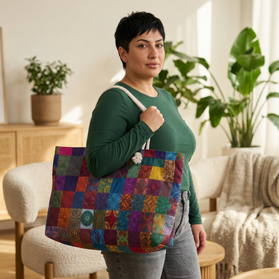 Colorful Patchwork Pattern Weekender Bag | Boho Travel Tote