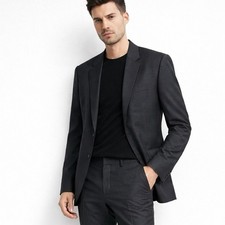 Theory Black Sport Coat Blazer Jacket Men's 40 Long Classic Work Subtle Plaid