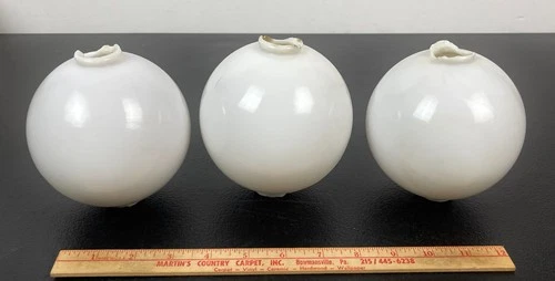 Antique White Milk Glass Lightning Rod Balls, Lot of 3 7/8" Opening 14 1/8" Diam