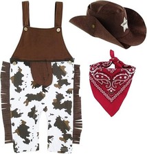 A J DESIGN Baby Boy Western Cowboy Romper Set Scarf Hat Costume Outfit 18-24 Mon