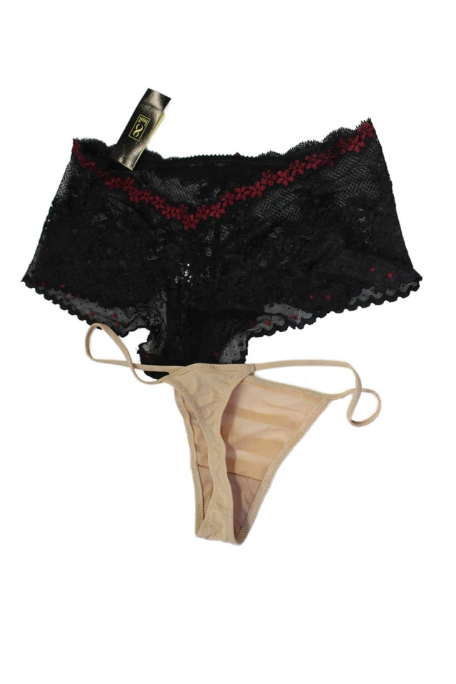 Conjunto de ropa interior corta de encaje bordado floral negro talla S Huit Lencería para mujer Foto 2 de 4