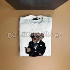 POLO RALPH LAUREN Ivory Polo Bear Cotton Sweater Women's Medium NWT