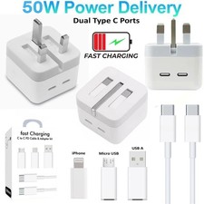 Heavyduty 50W Fast Charger Adapter 2 Port & Charging Cable For All Mobile Phones