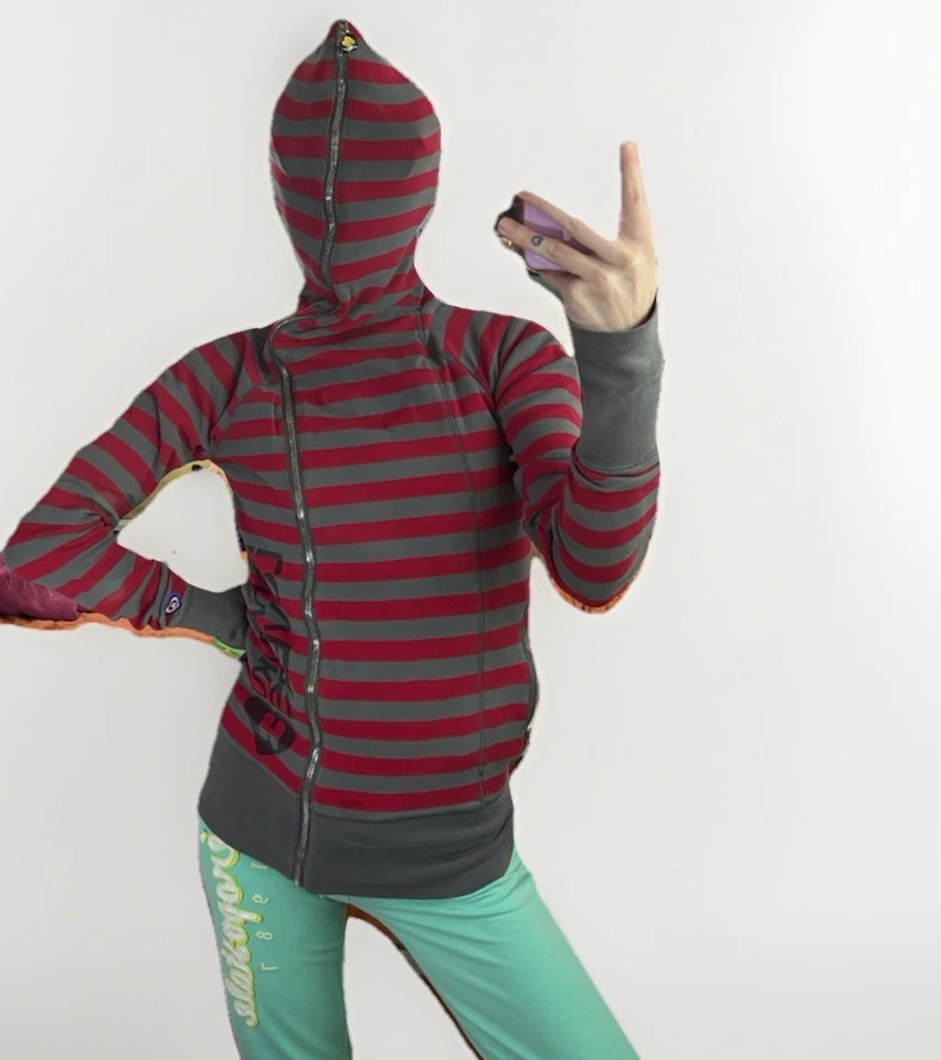 Sudadera con Capucha Súper Rara Harajuku Lovers Cremallera Completa Gráfica a Rayas Talla Pequeña Foto 4 de 4