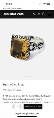 Der große Frosch quadratischer Edelsteinring (Citrin) (Größe 17,7 mm O UVP 555 £)