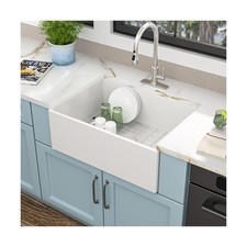 28 Inch White Farmhouse Sink   Reversible Apron Front, High-Gloss Fireclay