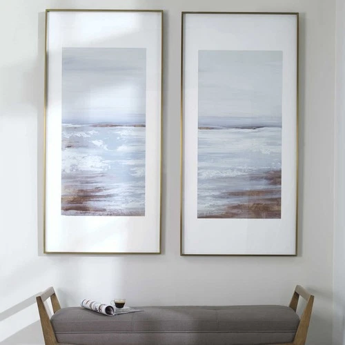 Uttermost 33716 Coastline Set of (2) 58" x 23" Framed Beach - Blue / Brown / - Picture 1 of 6