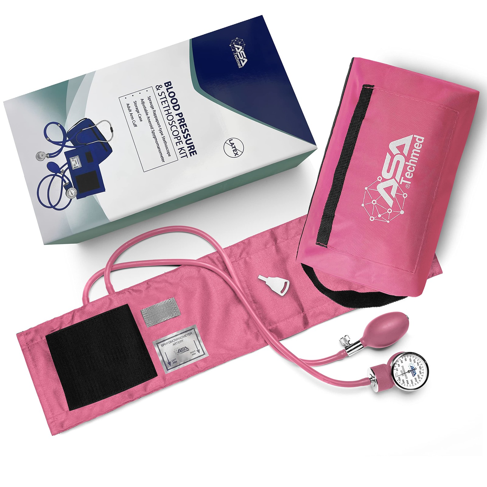 ASA TECHMED Dual Head Stethoscope & BP Blood Pressure Cuff Set Pink Medical Gift