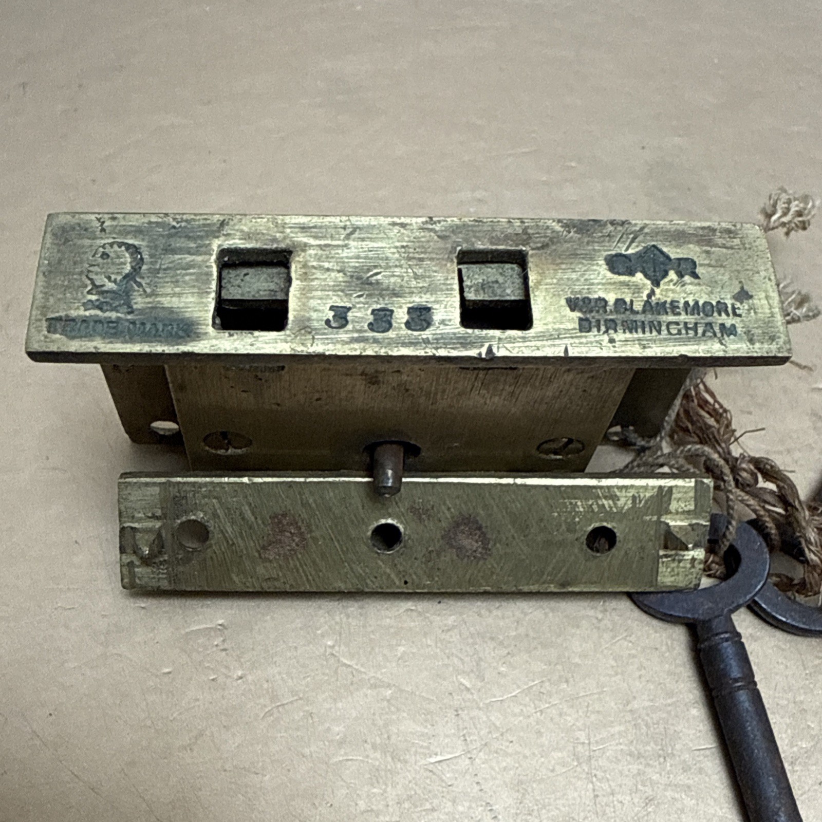 V & R Blakemore Brass Antique Cabinet Lock &Keys 1890’s Trade Mark 333  (M)