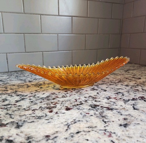 MCM Fostoria cimelio arancione ovale vetro emergente piatto decorativo centrotavola arte - Foto 2 di 14