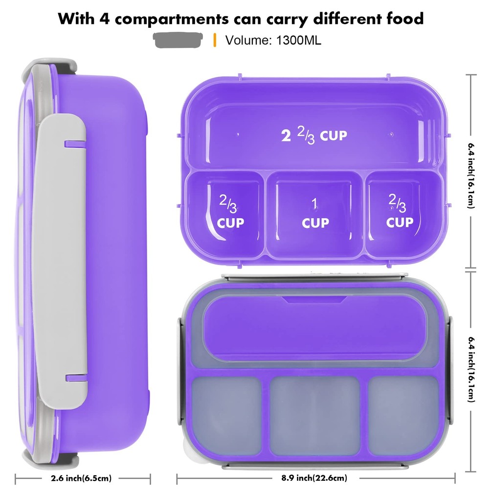 Bento Box, Lunch Box Kids, 1300ML with 4 Compartment&Food Picks Cake Cups, Co...