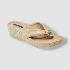 Sandalias de cuña Good Choice doradas Dafni tanga cómodas para mujer talla 9,5