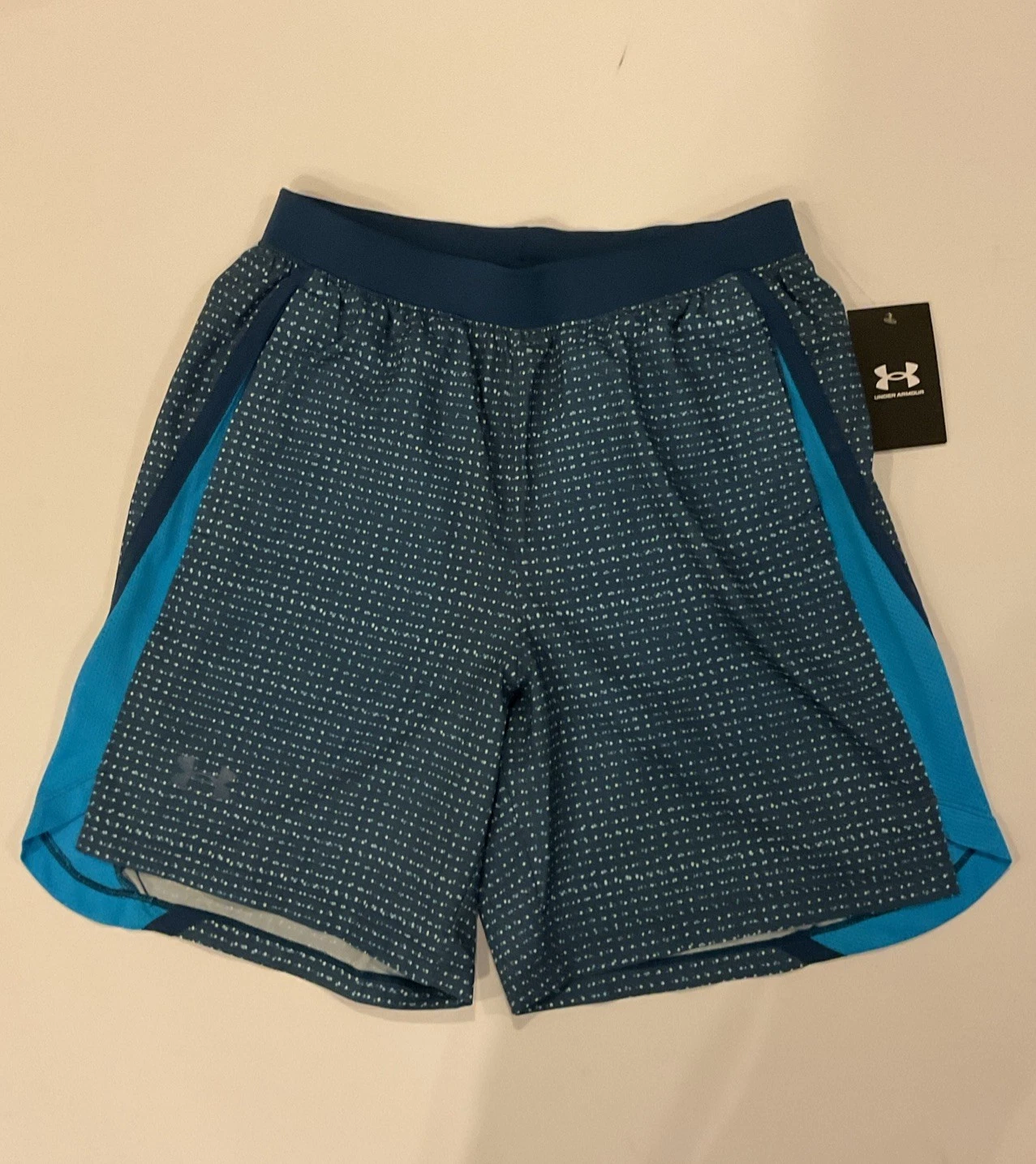 Under Armour Launch Shorts Men's M Printed Navy 7" Inseam Drawstring Running NWT