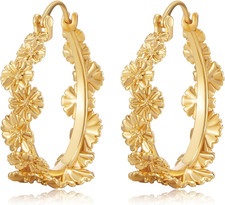 Chunky Gold Plated Flower Hoop Earrings for Women Trendy Colorful Daisy Earrings