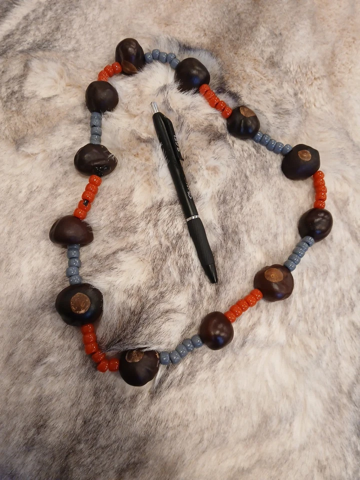 Ohio State Buckeyes Handmade Buckeye Necklace Red Gray FootballBeads 8 REAL NUTS - Image 2 of 4