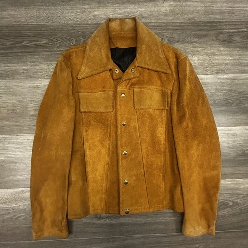 Vintage Buckboard Suede Bomber Jacket Adult 36 Brown Western Cowboy Snap Lined - product listing photo
