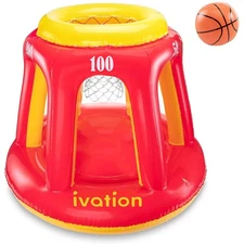 Ivation Inflatable Floating Basketball Hoop & Blow Up Ball for Swimming Pool