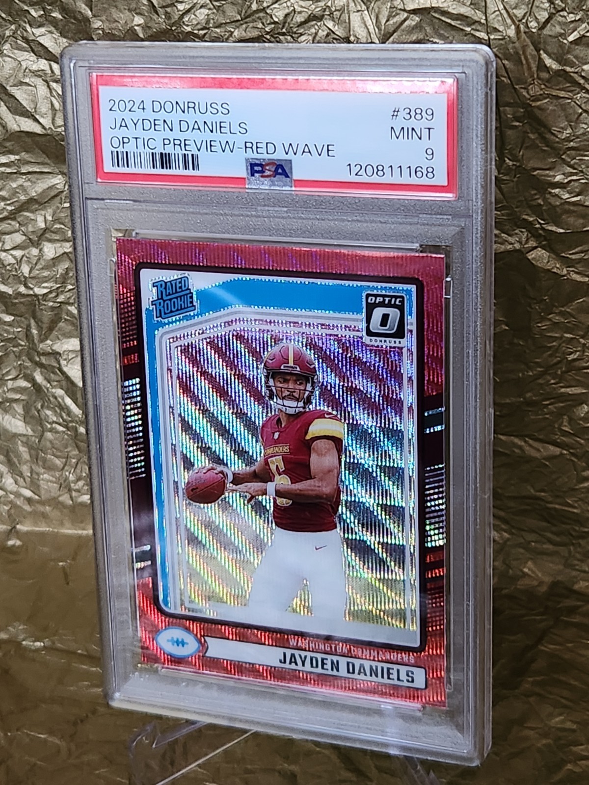 2024 Donruss - Jayden Daniels #389 Optic Preview Red Wave Prizm (RC) PSA 9 view 2