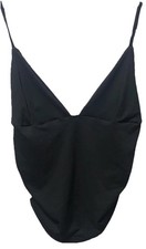 Black Women's One Piece Bodysuit Adjustable Straps Stretch Solid Opaque