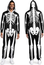 Tipsy Elves Halloween Skeleton Jumpsuit Costume Unisex Full Zip Hooded Sz SMALL