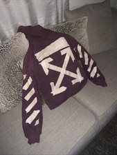 Off White Men  s Purple Hoodie Arrows Print Hoodie With Tape