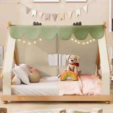 Full House Canopy Bed with Tent Curtain and Light Floor Bed Canopy for Girl Boys
