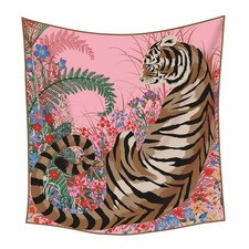 Women's 70 Cashmere 30 Silk Tiger Floral Print Square Scarf 35x35 Wrap Shawl