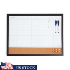 Magnetic Dry Erase Monthly Calendar Planner Board W/ Cork Strip  Markers New