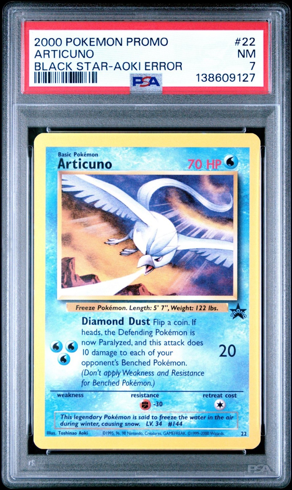 2000 POKEMON PROMO BLACK STAR 22 ARTICUNO TOSHINAO AOKI ERROR PSA NM-7