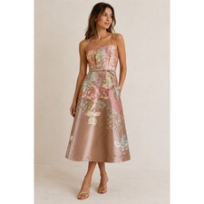 Rickie Freeman for Teri Jon Floral Metallic Jacquard Midi Dress Size 8